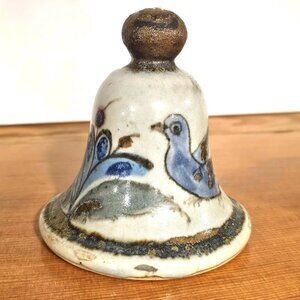 Vintage TONALA Ceramic Bell with Blue and Brown Accents